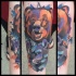 Tatuaje en el antebrazo,
oso y lobo de acuarelas, estilo abstracto