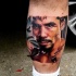 Tatuaje en la pierna, retrato de boxeador famoso super realista