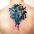 Asian traditional style watercolor like Yin Yang symbol tattoo on back