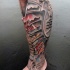 eccezionale colorato biomeccanica con uomo cattivo ritratto su caviglia tatuaggio su gamba