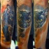 Awesome painted creepy looking realism style colored tattoo of cat