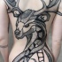 Beautiful looking detailed whole back tattoo of big deer with various ornaments
