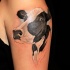 bellissimo realistico ritratto di mucca tatuaggio sulla spalla
