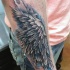 Tatuaje en el antebrazo, ala alucinante detallada