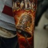 Großes farbiges Unterarm Tattoo von AC / DC-Emblem mit Glocke