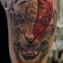 Big illustrative style shoulder tattoo of evil tiger