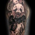 Big sketch style shoulder tattoo of big panda with forest