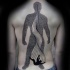 Big stippling style black ink human silhouette tattoo on back