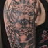 Black and gray style amazing looking shoulder tattoo of large owl