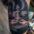 Black and gray style amazing looking biceps tattoo of chess board with figures