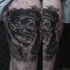 Black and gray style detailed samurai warrior with mask and rope