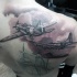 Schwarzer und grauer Stil unglaublich aussehendes Schulter Tattoo mit alten Militärflugzeugen