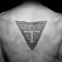 Black ink back tattoo of triangle with Egypt symbol