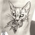 Black ink sketch style side tattoo of cat with dead bird