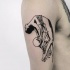 Black work interesting combined shoulder tattoo of skeleton with woman