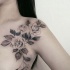 Blackwork estilo colorido clavícula tatuagem de rosas