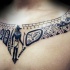 Blackwork style detailed collarbone tattoo of Egypt wall paintings