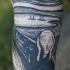 Blackwork Stil Arm Horror-Stil Tattoo mit Frau und Friedhof