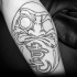 Blackwork style little leg tattoo of daruma doll