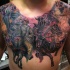 Breathtaking colored chest tattoo of death horse riders