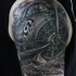 Breathtaking unbelievable realism style very detailed shoulder tattoo of fighter plane
