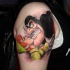 Cartoon style colored shoulder tattoo of Peter Pan cartoon heroes