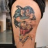Cartoon style colored tattoo of fantasy woman warrior