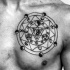 Circle shaped black ink Asian traditional chest tattoo of mystical symbols