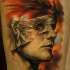 Colored fantasy style colored arm tattoo of mystical woman face