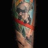 Colored illustrative style arm tattoo of cool snowboarder