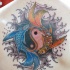 Tatuaje en la espalda, yin yang, dos peces en agua negro
