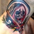 Coloured death with scythe tattoo on neck