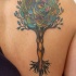 Tatuaje en el omóplato de un árbol coloreado.