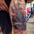 Tatuaggio pittoresco sulla gamba la nave nera
