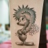Tatuaje  de erizo hermoso con  bouquet de margaritas