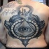 Cool detailed back tattoo of mysterious pyramid with zodiac symbols