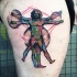 Ideia legal do tatuagem do homem de Vitruvian na coxa