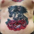 Nettes im Illustration Stil Bauch Tattoo mit laufenden Pferden und Rosen