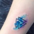 Dark black ink connected triangles colored tattoo in watercolor style