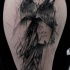 Dark sketch style black ink shoulder tattoo of crow
