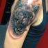 dettagliato testa di pantera nera tatuaggio sulla spalla
