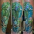 Detailed painted realism style alien plants tattoo