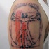 Dot estilo fantástico tatuagem braço superior do homem vitruviano com linhas vermelhas