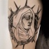 Estilo dramático dotwork pintado por Michele Zingales tatuaje de mujer religiosa