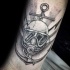 Engraving style black ink anchor with human skull and divers mask