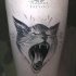 Engraving style black ink arm tattoo of screaming cat