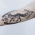 Gravur Stil schwarzes Arm Tattoo von Fuchs mit Skelett und Schmetterling