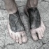 Engraving style black ink foot tattoo of tree branch
