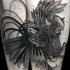 Engraving style black ink forearm tattoo of fighting cock
