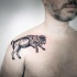 Engraving style black ink grunting ox tattoo on shoulder